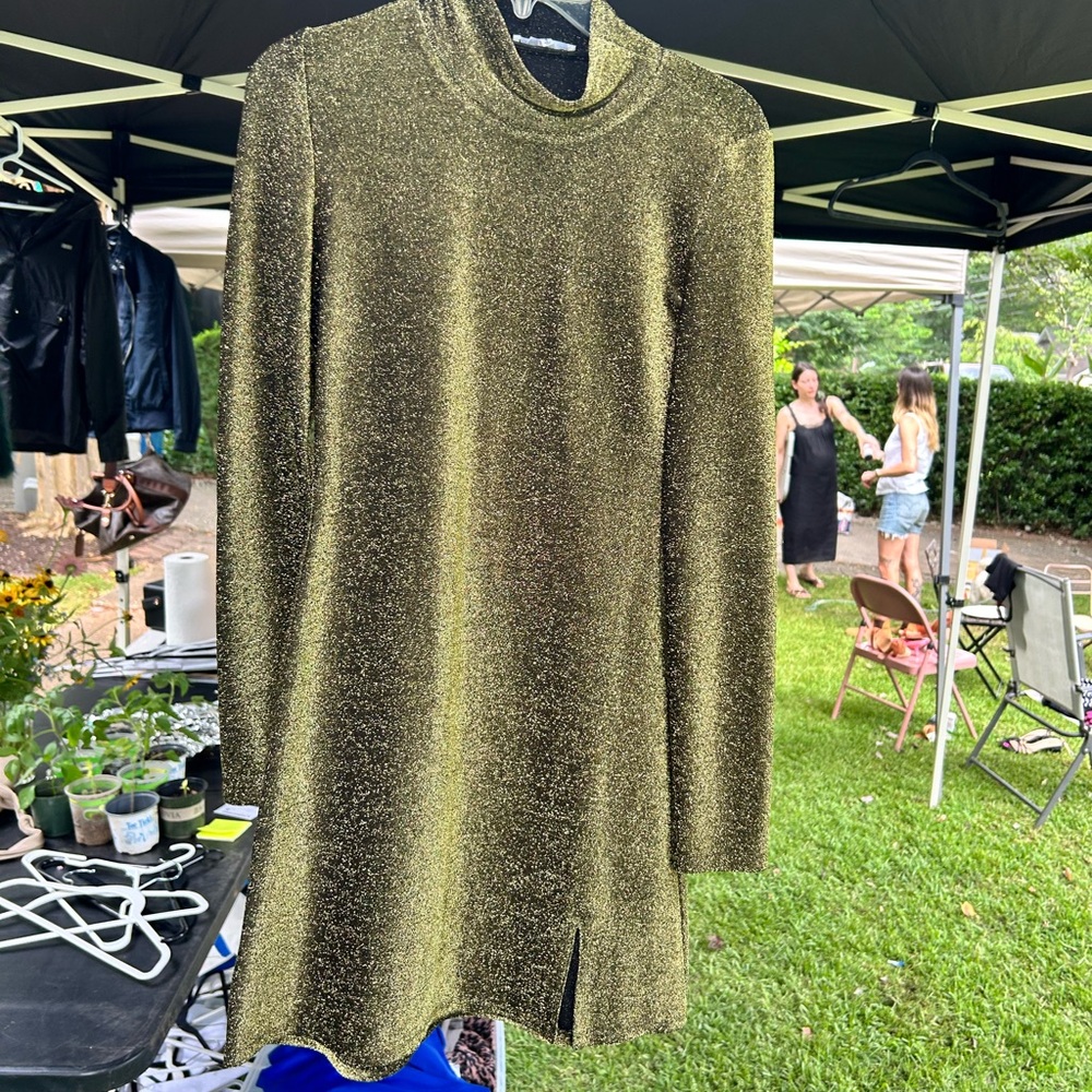 Reformation Metallic Gold Long Sleeve Dress